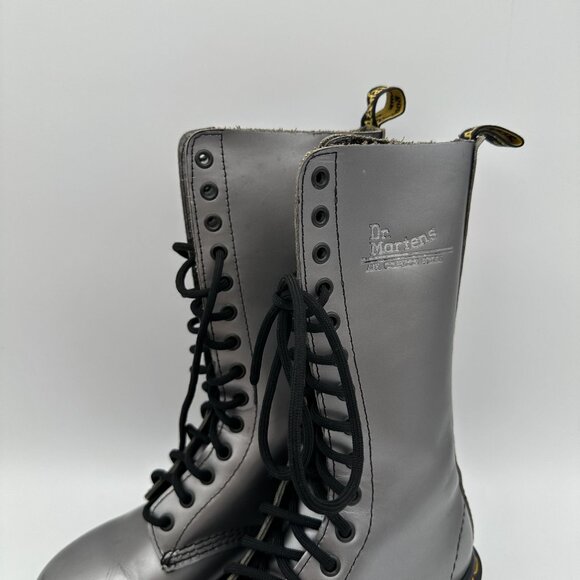 Dr. Martens Silver Lace-Up Combat Boots Youth Size 3 Leather Upper - Picture 3 of 10
